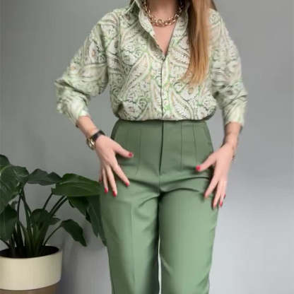 💐 Women's Printed Button-Up Shirt & Pants (High-end Fabric 2-Piece Set)