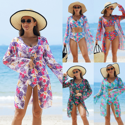 🏖️🌼Women's Fashion Multicolor Printed Bikini Swimsuit 3 Piece Set