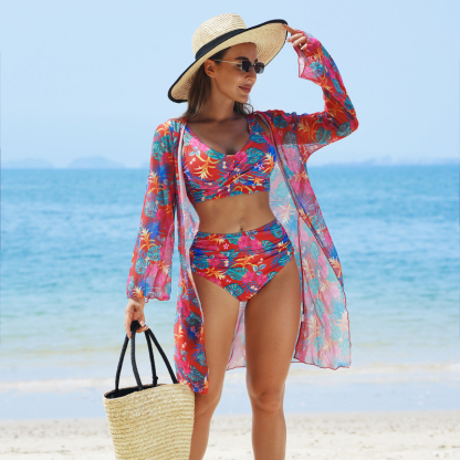 🏖️🌼Women's Fashion Multicolor Printed Bikini Swimsuit 3 Piece Set