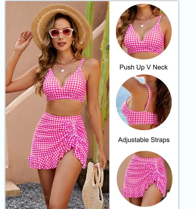 Gingham High Waisted Tummy Control Bikini Sets👙