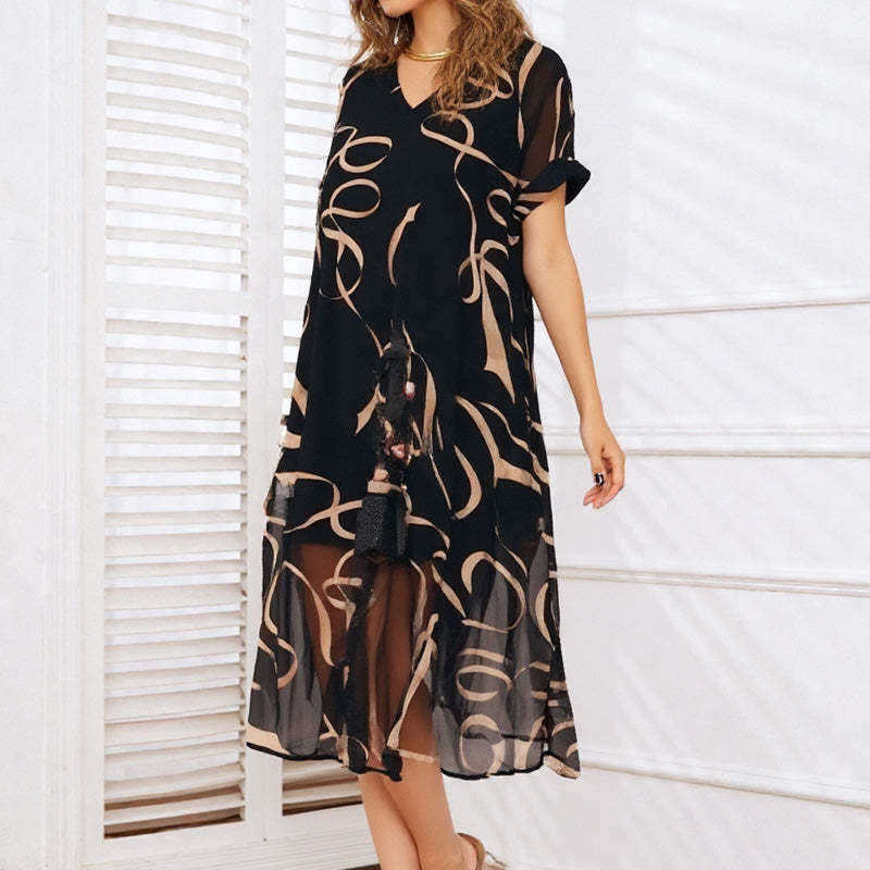 💝✨Flowy V-Neck Printed Long Dress