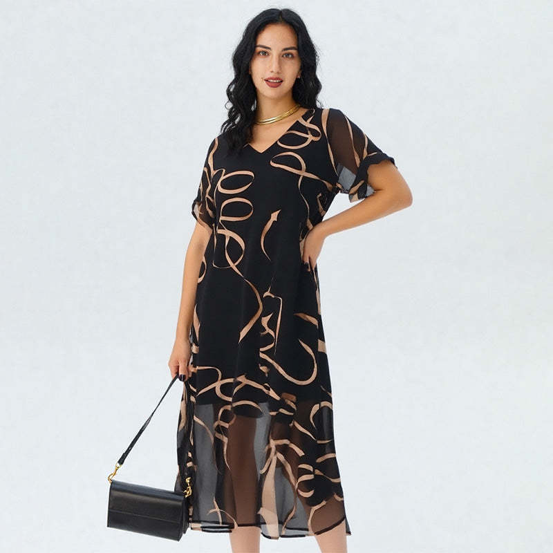 💝✨Flowy V-Neck Printed Long Dress