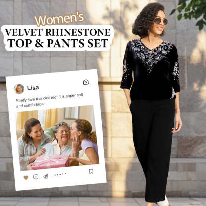 Women's Velvet Rhinestone Top & Pants Set
