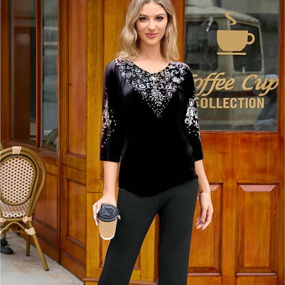 Women's Velvet Rhinestone Top & Pants Set
