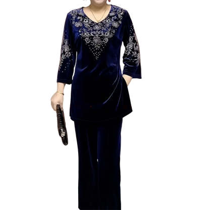 Women's Velvet Rhinestone Top & Pants Set