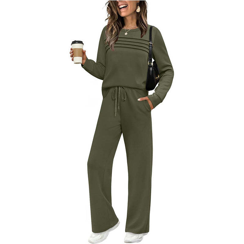 💐Women's Crew Neck Top & Drawstring Pants Set