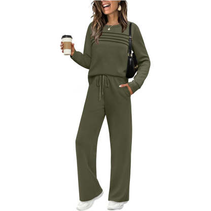 💐Women's Crew Neck Top & Drawstring Pants Set