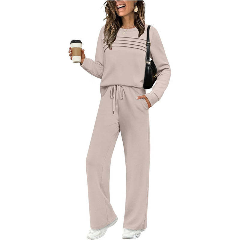 💐Women's Crew Neck Top & Drawstring Pants Set