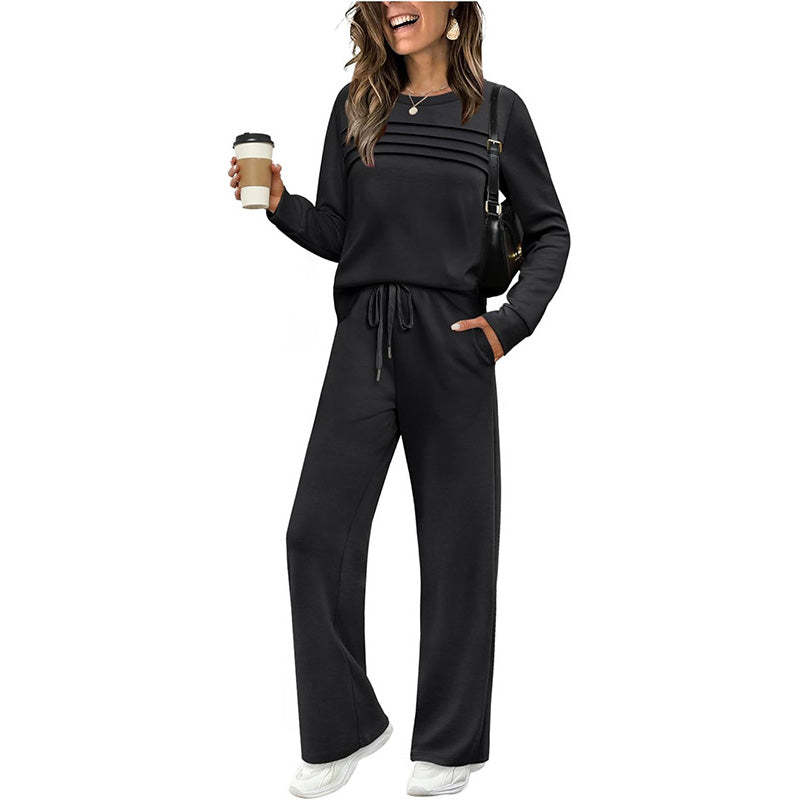 💐Women's Crew Neck Top & Drawstring Pants Set
