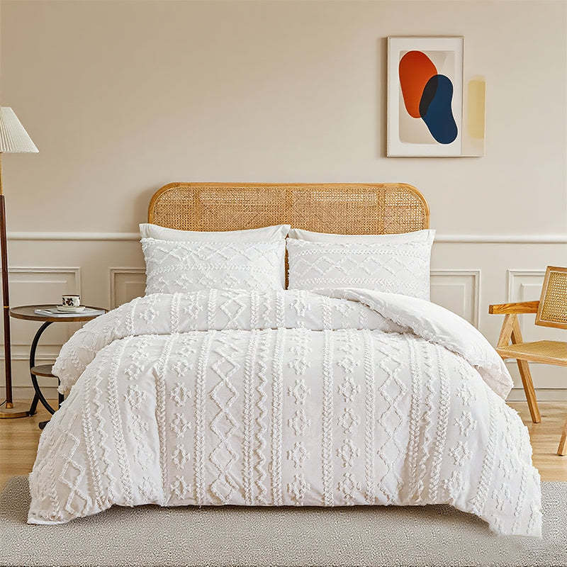 3-Piece Cutwork Tufted Bedding Set