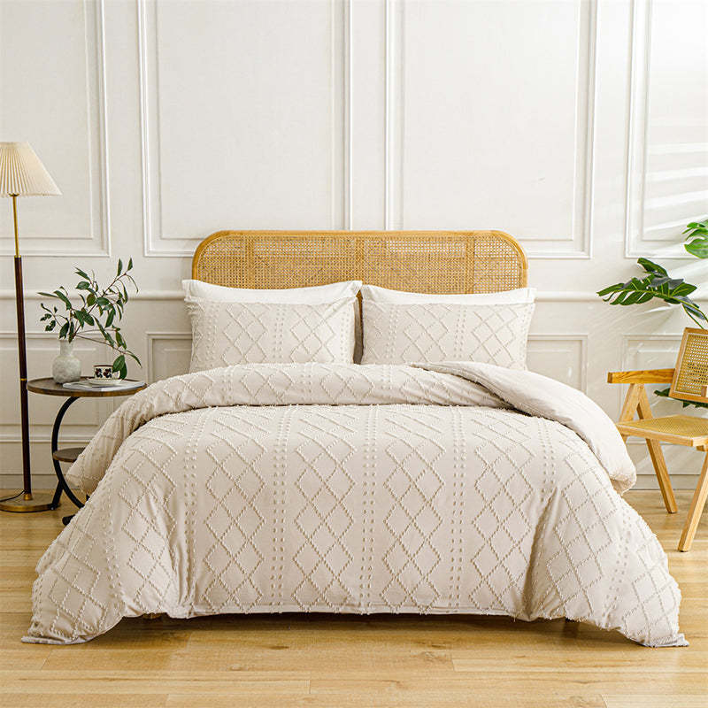 3-Piece Cutwork Tufted Bedding Set