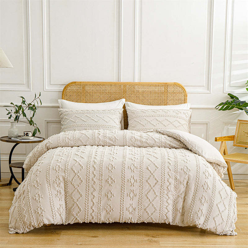 3-Piece Cutwork Tufted Bedding Set