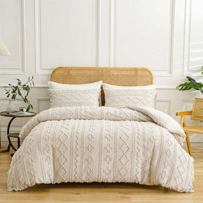 3-Piece Cutwork Tufted Bedding Set