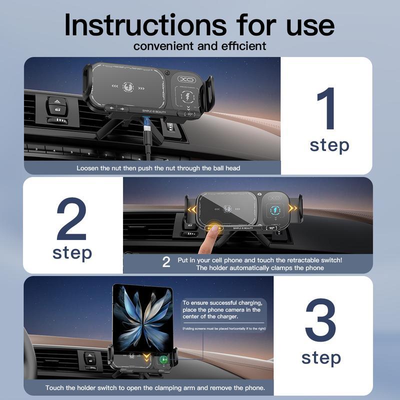 ⚡15W Wireless Fast-Charging Car Phone Mount for Foldable & Regular Smartphones