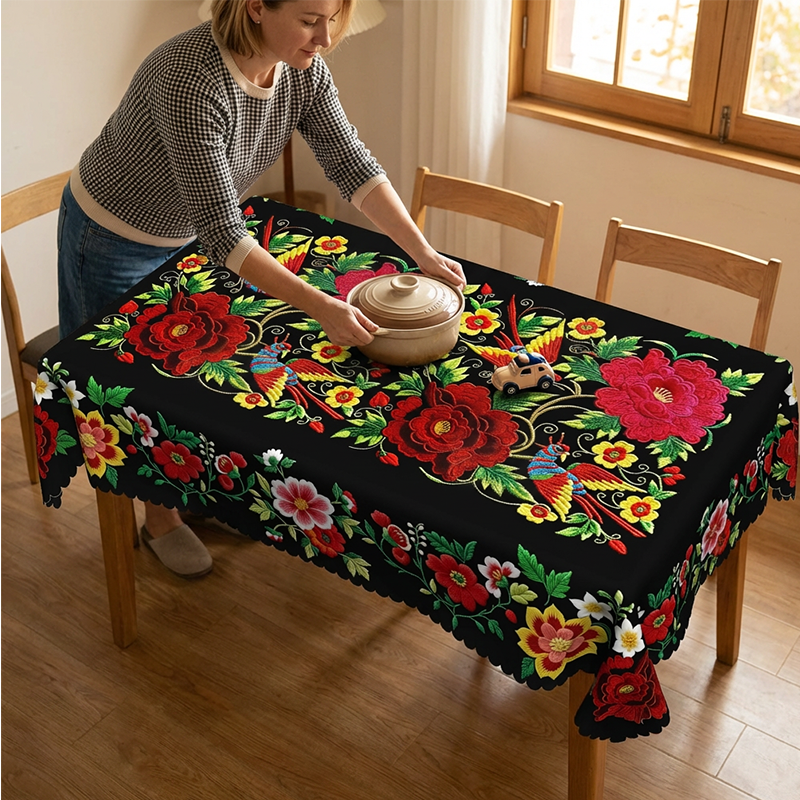 🔥Hot Sale🔥Mexican Floral Tablecloth With Scalloped Edge