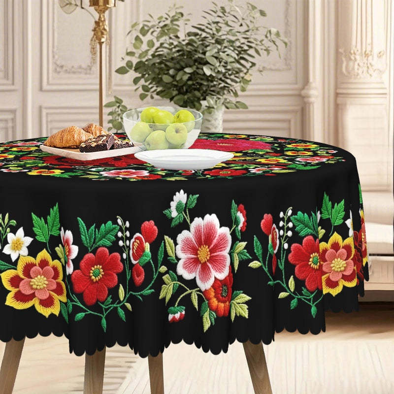 🔥Hot Sale🔥Mexican Floral Tablecloth With Scalloped Edge