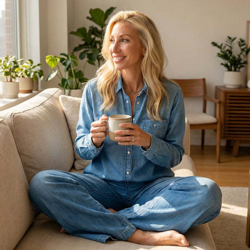 Women’s Faux Denim Pajama 2-Piece Set