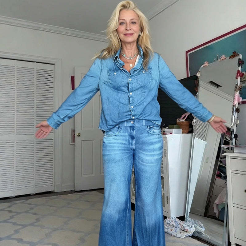 Women’s Faux Denim Pajama 2-Piece Set