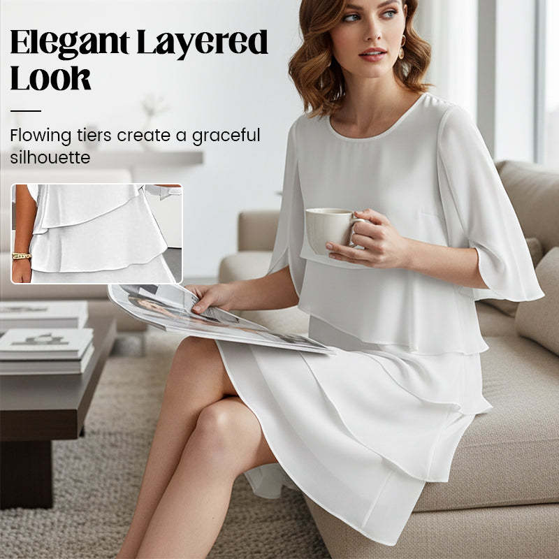 Women's Elegant Layered Ruffle Sleeve Dress