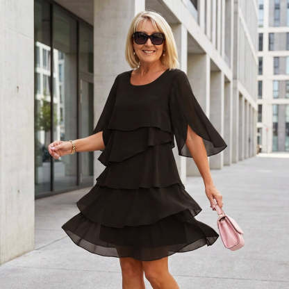 Women's Elegant Layered Ruffle Sleeve Dress