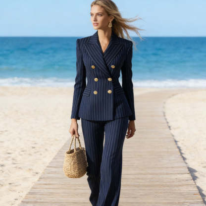 💞50K+ SOLD!🍂Women's Pinstripe Double-Breasted Suit Set