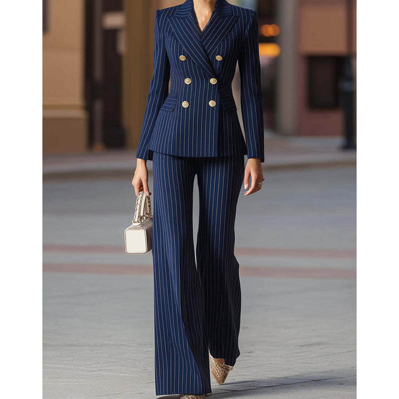 💞50K+ SOLD!🍂Women's Pinstripe Double-Breasted Suit Set