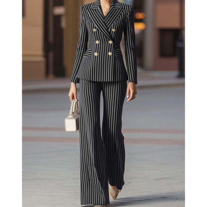 💞50K+ SOLD!🍂Women's Pinstripe Double-Breasted Suit Set