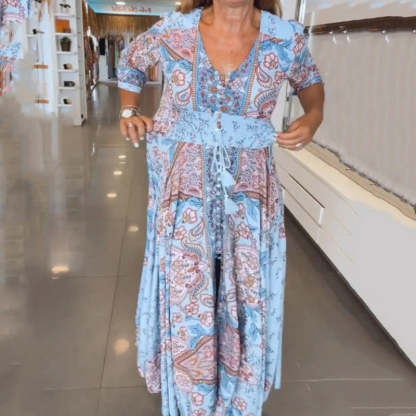Women’s Elegant Floral Drawstring Long Dress