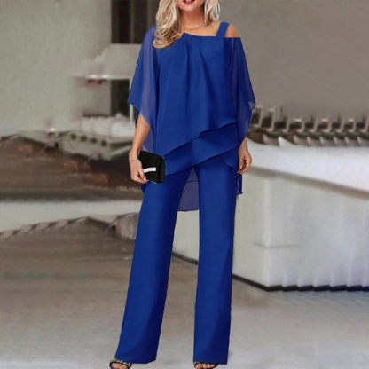 Women’s Irregular Chiffon Tops & Wide-Leg Pants Set