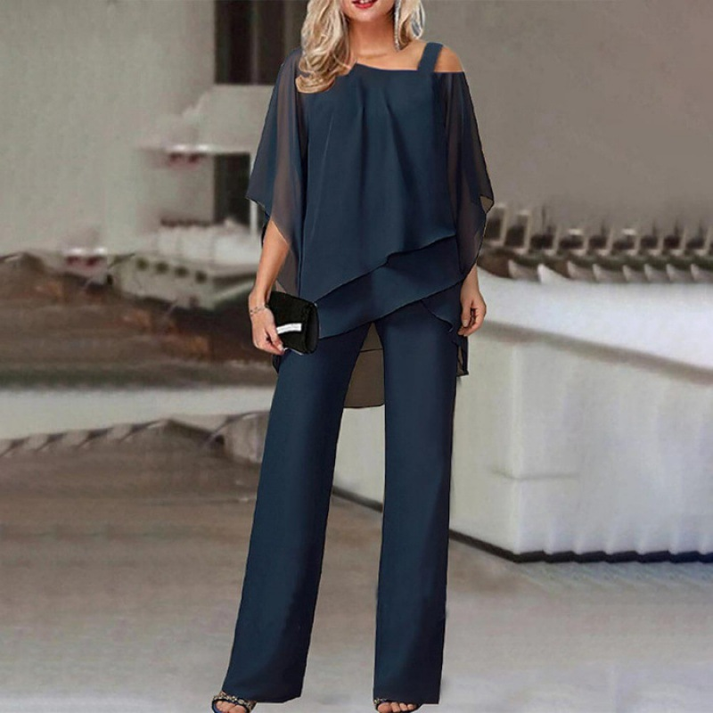 Women’s Irregular Chiffon Tops & Wide-Leg Pants Set