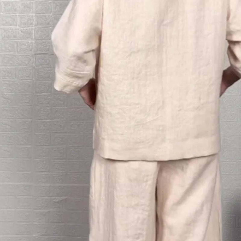 Irregular Hem Cotton Linen Short Sleeve Casual 2-Piece Set