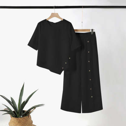 🥰Women's Irregular Hem Top & Wide Leg Pants Two-Piece Set