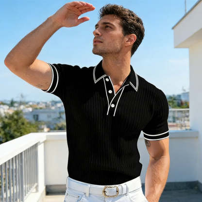 👔 Summer Casual Short Sleeve Polo Shirt – Premium Knit, Contrast Tipping, Breathable 🌴