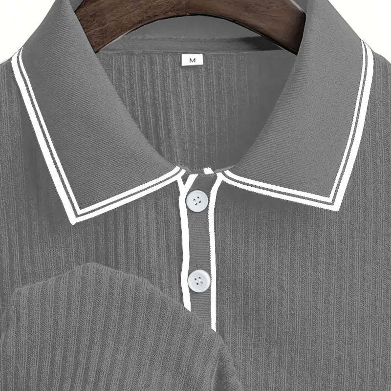 👔 Summer Casual Short Sleeve Polo Shirt – Premium Knit, Contrast Tipping, Breathable 🌴