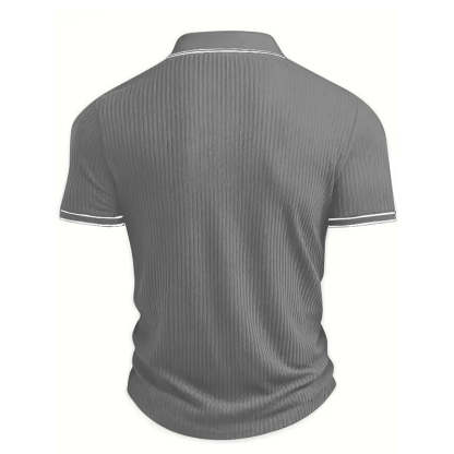 👔 Summer Casual Short Sleeve Polo Shirt – Premium Knit, Contrast Tipping, Breathable 🌴