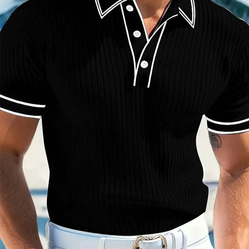 👔 Summer Casual Short Sleeve Polo Shirt – Premium Knit, Contrast Tipping, Breathable 🌴