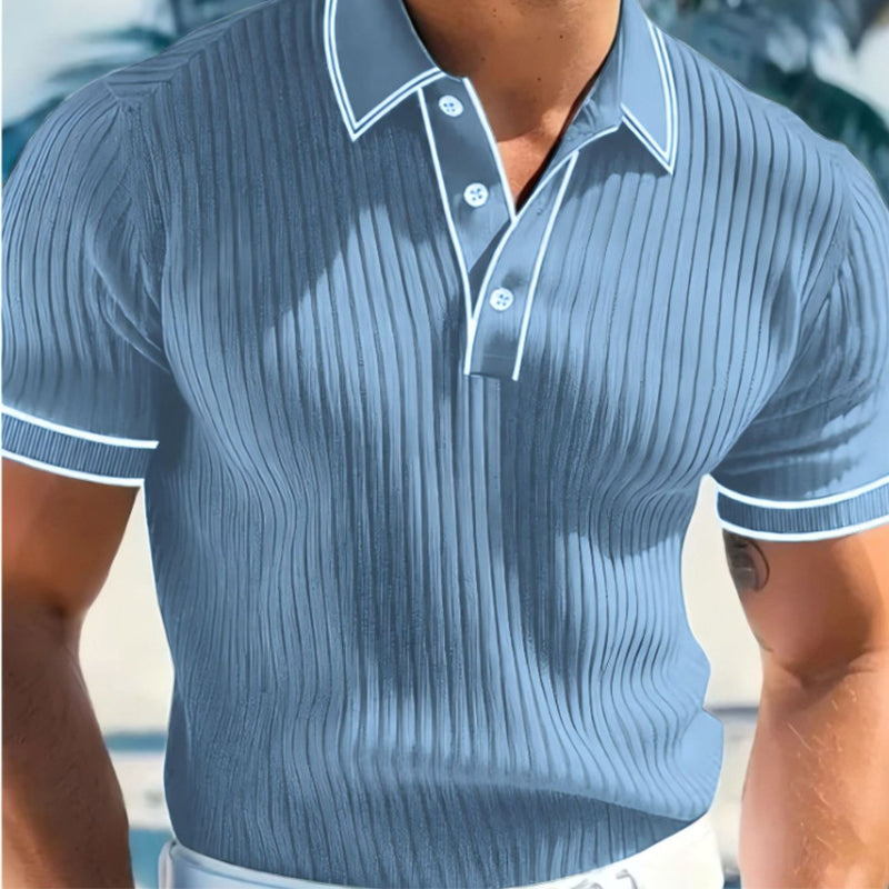 👔 Summer Casual Short Sleeve Polo Shirt – Premium Knit, Contrast Tipping, Breathable 🌴