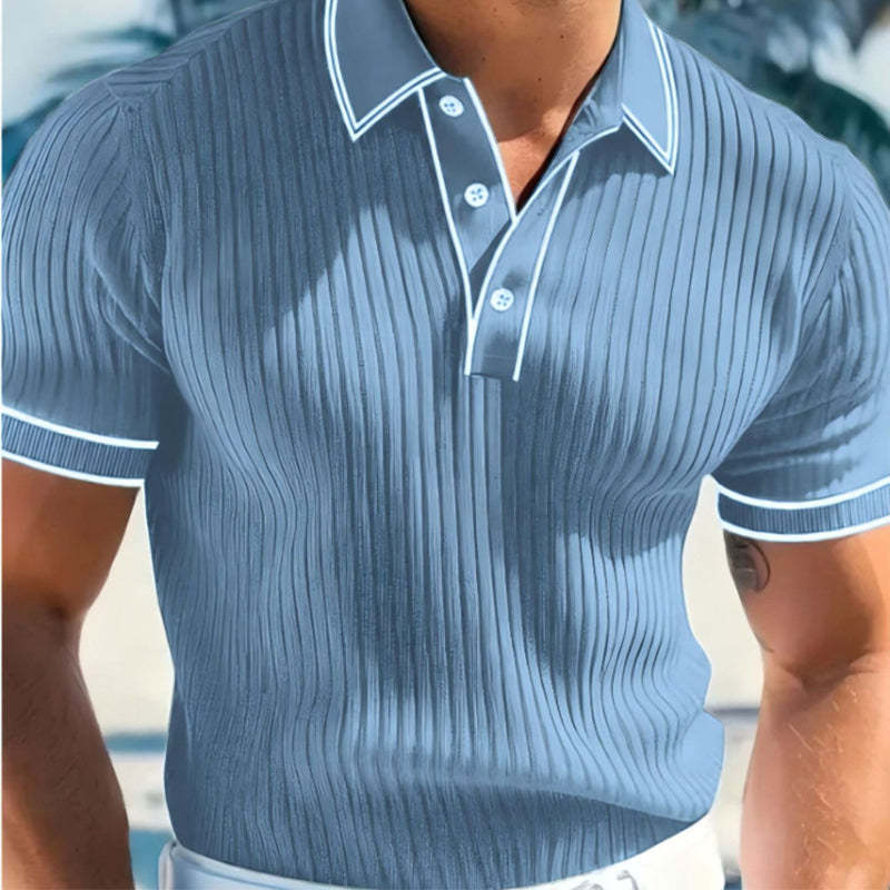 👔 Summer Casual Short Sleeve Polo Shirt – Premium Knit, Contrast Tipping, Breathable 🌴