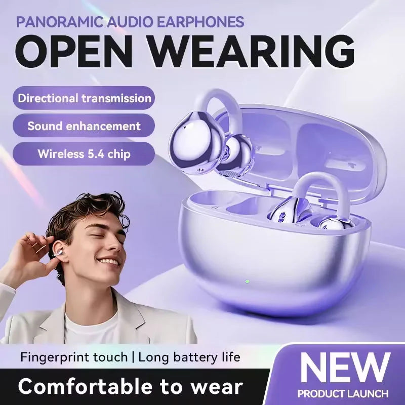 🎧 Bluetooth 5.4 Clip-On Open Ear Earbuds with Noise Cancelling – AI Noise Cancelling 🎶