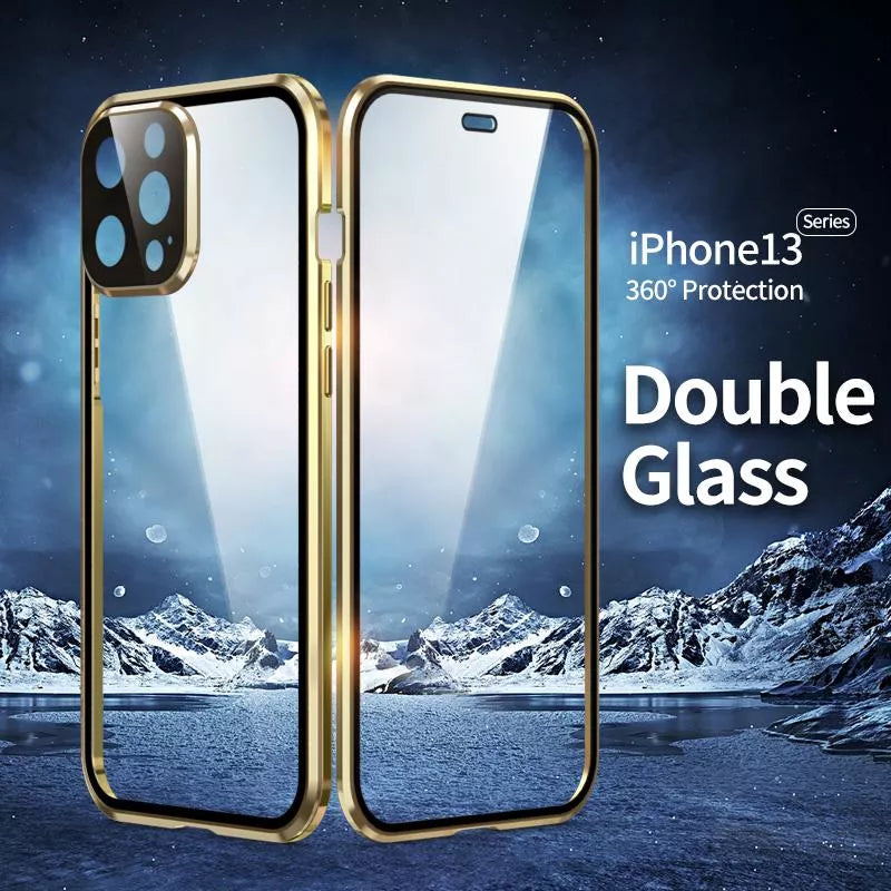 Coque de téléphone double face en verre trempé magnétique pour iPhone
