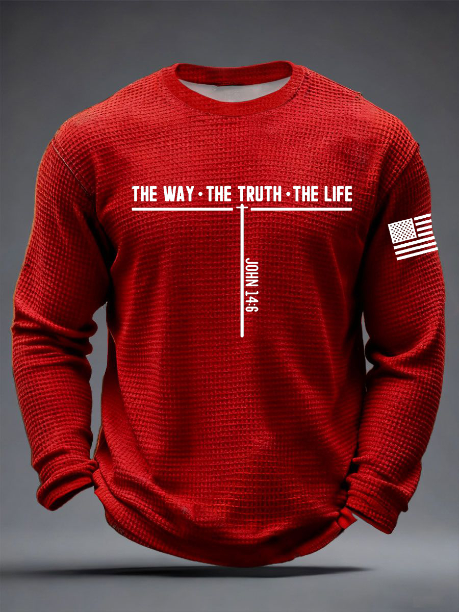 Men's Jesus The Way The Truth The Life Cross Waffle Long Sleeve T-Shirt