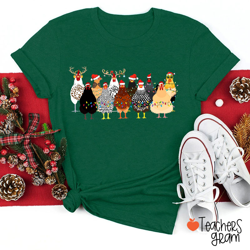 Сute Christmas Chickens Teacher T-shirt