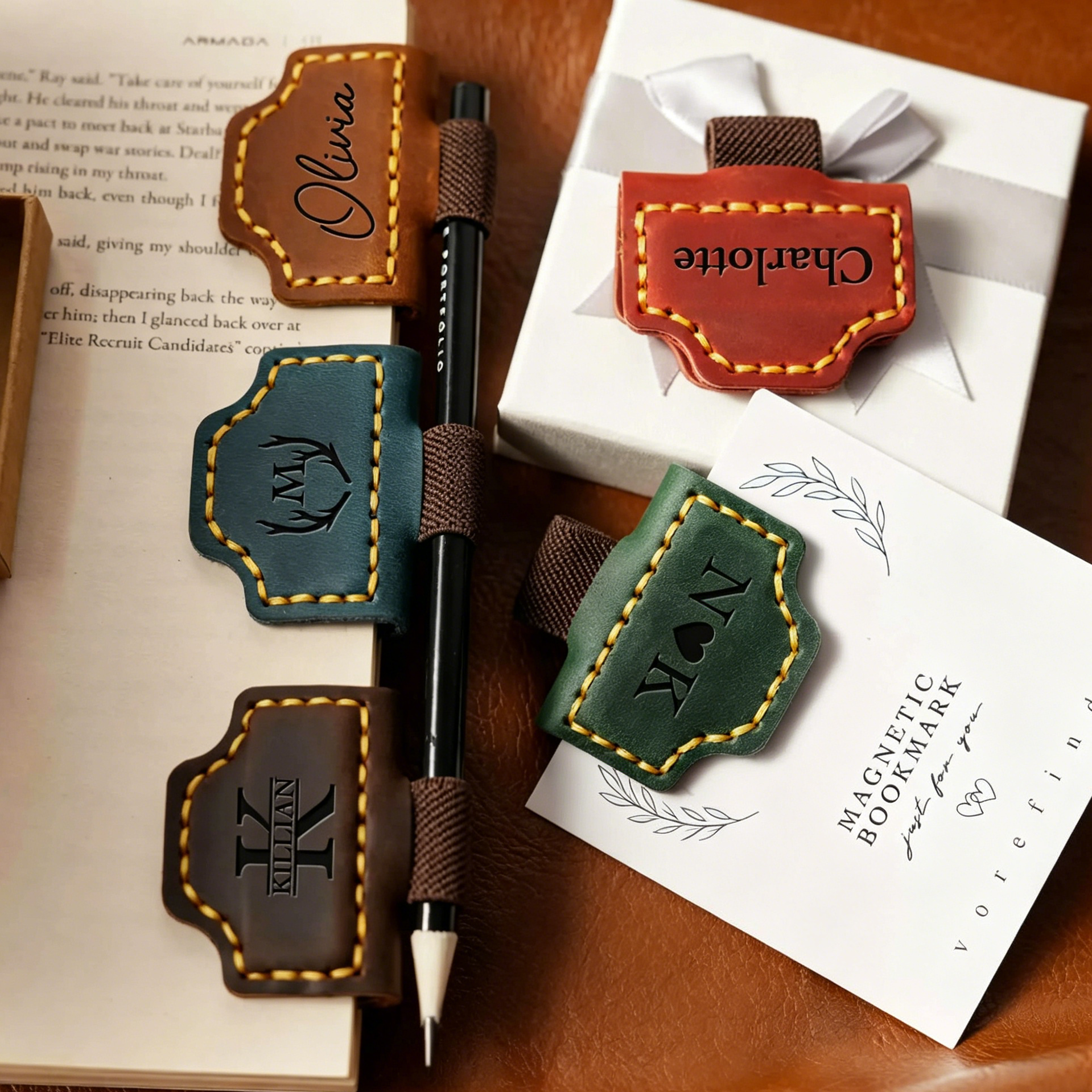 Personalized Leather Magnetic Bookmark