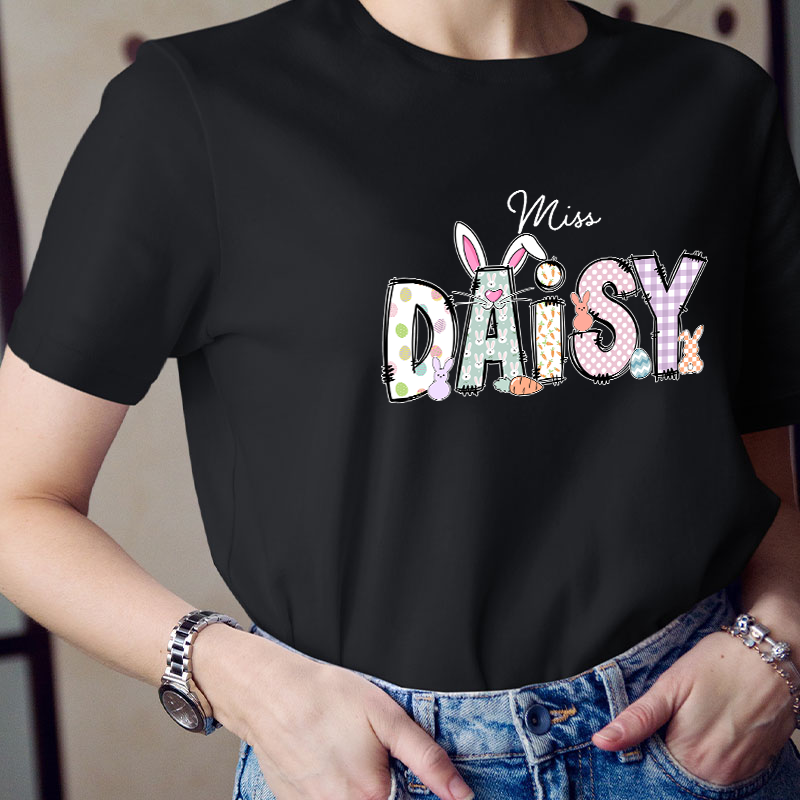 Personalized Name Cute Easter Bunny Teacher T-Shirt