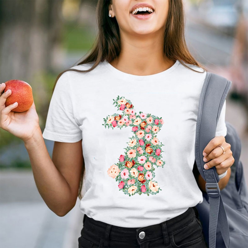 Floral Bunny Teacher T-Shirt