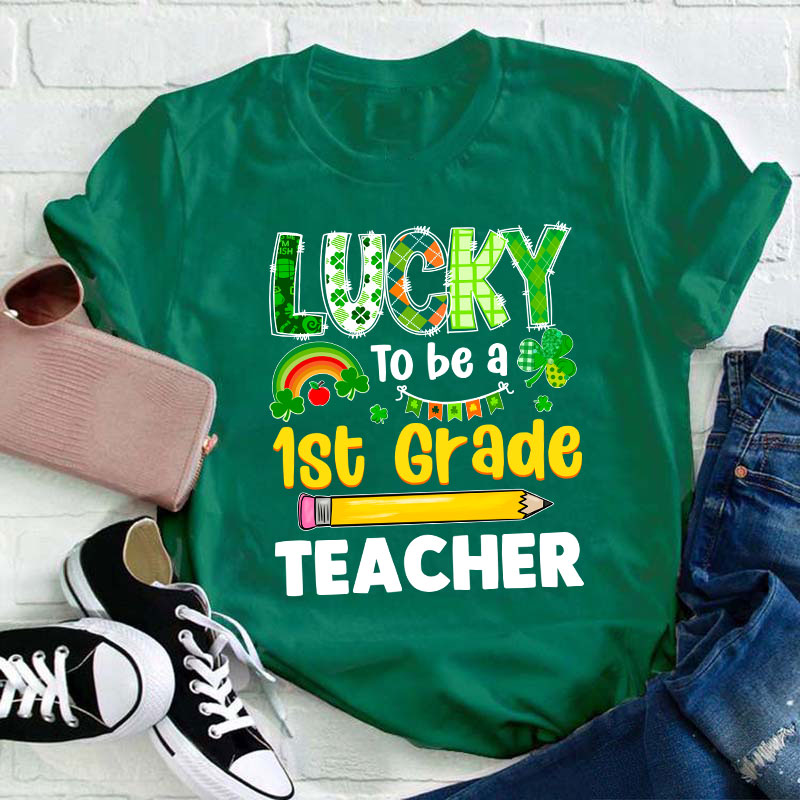 Personalized Grade Lucky To Be A Teacher T-Shirt Sale-Teachersgram