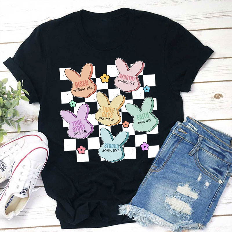 Bunny Bible Verses Checkered Teacher T-Shirt