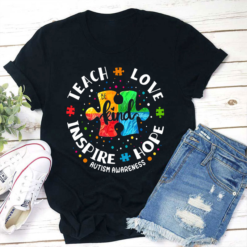 Autism Awareness Teach Hope Love Inspire Teacher T-Shirt Sale-Teachersgram