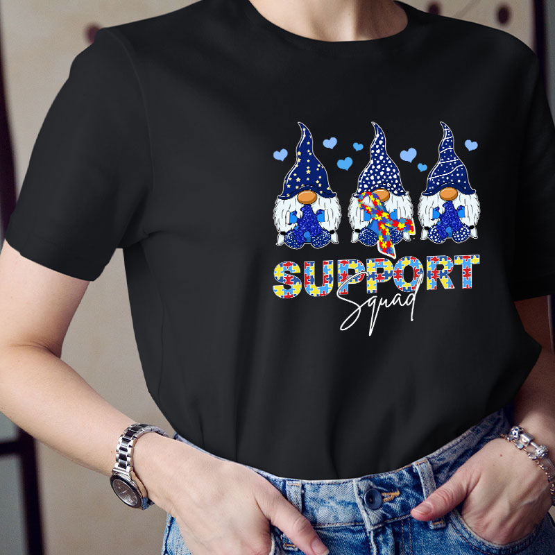 Support Squad Gnome Autism Awareness Teacher T-Shirt
