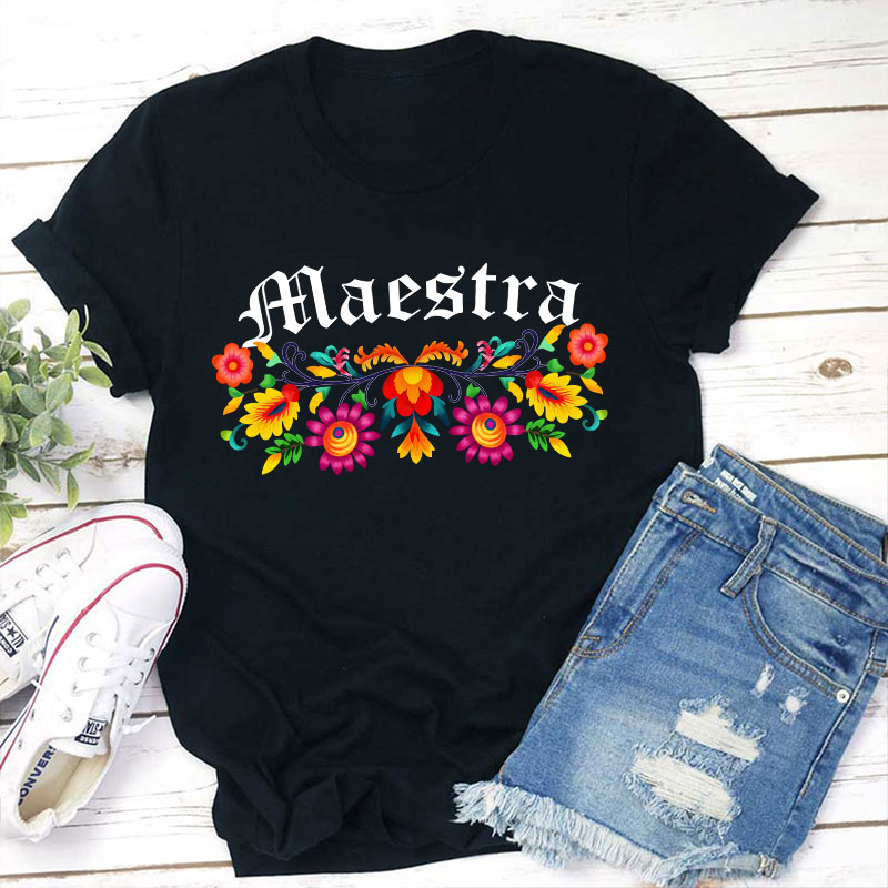 Maestra Floral Teacher T-Shirt Sale-Teachersgram